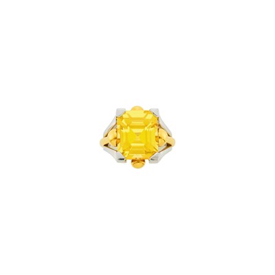 Lot 28 - Platinum, Gold and Yellow Sapphire Ring