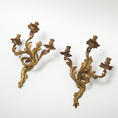 Lot 183 - Pair of Louis XV Style Ormolu Three-Branch Wall Lights
