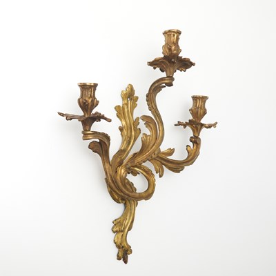 Lot 183 - Pair of Louis XV Style Ormolu Three-Branch Wall Lights