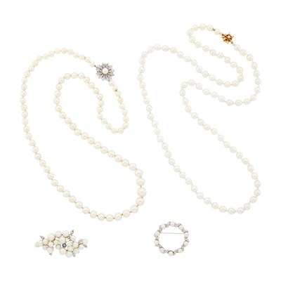 Lot 242 - Group of White Gold, Cultured Pearl and Gem-Set Jewelry