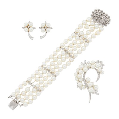Lot 179 - Group of Cultured Pearl, White Gold, Silver and Diamond Jewelry