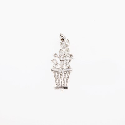 Lot 128 - Platinum and Diamond Flower Pot Pendant-Brooch