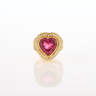 Lot 195 - Gold, Pink Tourmaline and Diamond Ring