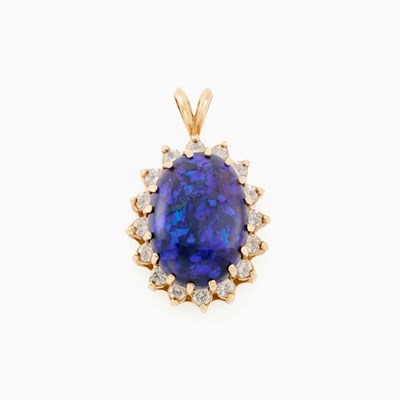 Lot 44 - Gold, Black Opal and Diamond Pendant