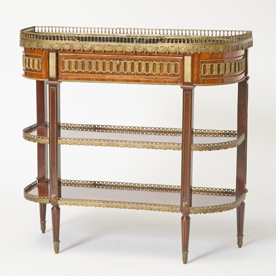 Lot 280 - Louis XVI Style Bronze Mounted Tulipwood Three Tier Console