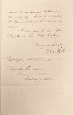 Lot 337 - An official letter from President Tyler to King Ferdinand II