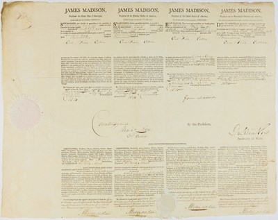 Lot 329 - Four language ship's papers signed by James Madison as President