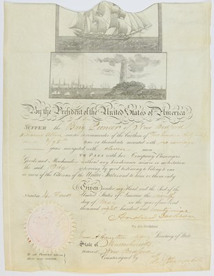 Lot 324 - A ship's passport signed by Andrew Jackson