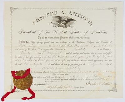 Lot 320 - Chester A. Arthur appoints a Massachusetts postmaster