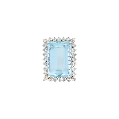 Lot 1031 - White Gold, Aquamarine and Diamond Ring