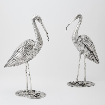 Lot 156 - Pair of Continental Silver Figures of Storks