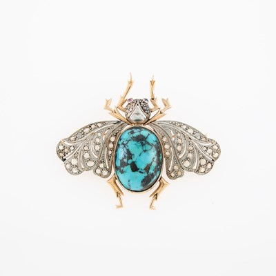 Lot 136 - Gold, Silver, Turquoise and Diamond Insect Brooch