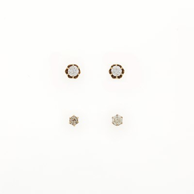 Lot 94 - Two Pairs of Gold and Diamond Stud Earrings
