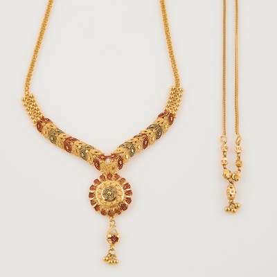 Lot 55 - Two Gold and Enamel Necklaces, 22K 12 dwt. all