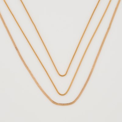 Lot 56 - Three Gold Neck Chains, 22K and 21K 7 dwt. all