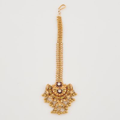 Lot 57 - Gold, Stone and Enamel Hair Piece, 21K 4 dwt. all