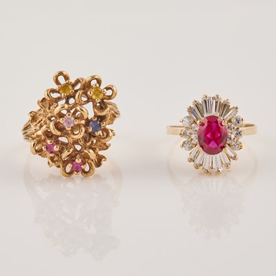 Lot 75 - Two Gold and Stone Rings, 14K 8 dwt., all