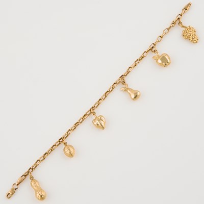 Lot 81 - Gold Charm Bracelet with 6 charms attached, 14K 5 dwt.