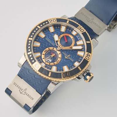 Lot 92 - Mans Gold and Metal Wrist Watch, 28 Jewels, Ulysse Nardin, Marine Diver Chronometer, Automatic, 44mm, 18K with box and papers