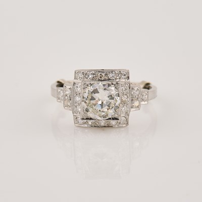 Lot 93 - Diamond Engagement Ring, 23 diamonds, center stone about 1.45 cts., 22 stones about 0.40 ct., Platinum 3 dwt.