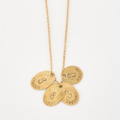 Lot 100 - Four Gold Pendants and Neck Chain, 18K 23 dwt. with 14K clasp