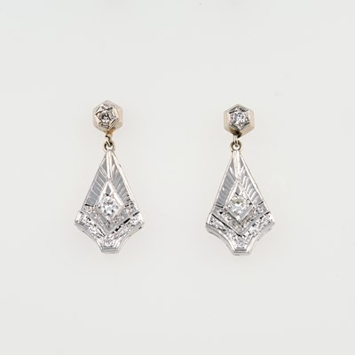 Lot 160 - Two Diamond Earrings, 14 diamonds about 0.65 ct., 14K 2 dwt.