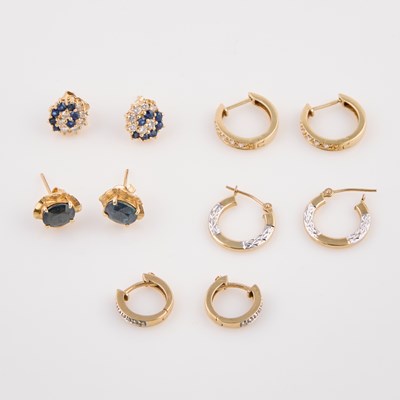 Lot 244 - Ten Gold and Stone Earrings, 14K 7 dwt. all