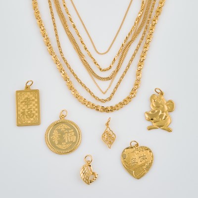 Lot 270 - Six Gold Pendants and Six Neck Chains, 22K 58 dwt.