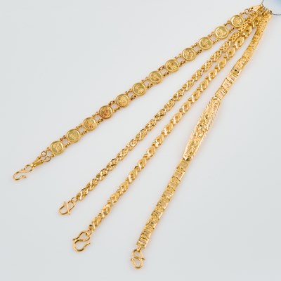 Lot 273 - Four Gold Flexible Bracelets, 24K 26 dwt.