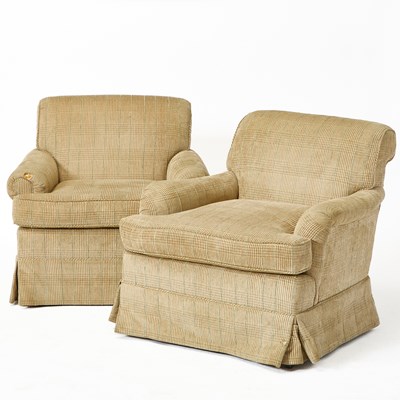 Lot 645 - Pair of Plaid Upholstered Club Chairs
