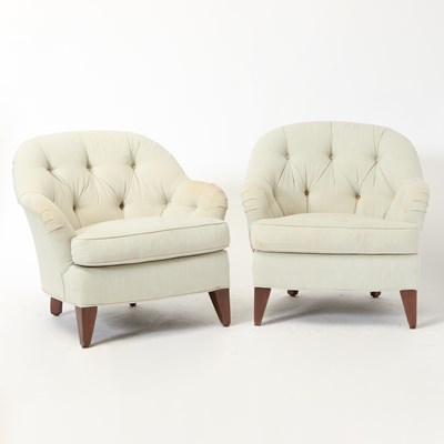Lot 543 - Pair of Upholstered Mahogany Tub Chairs