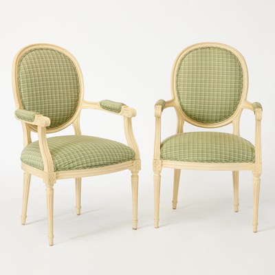 Lot 627 - Pair of Louis XVI Style Painted Fauteuils
