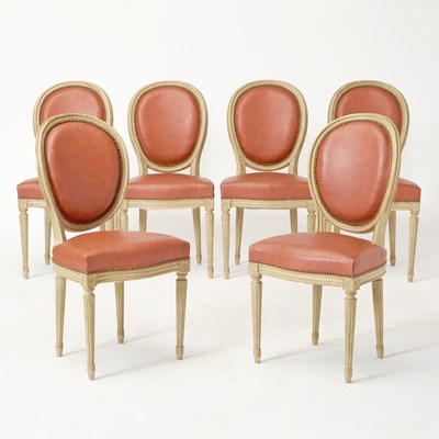 Lot 630 - Set of Six Louis XVI Style Painted Dining Side Chairs