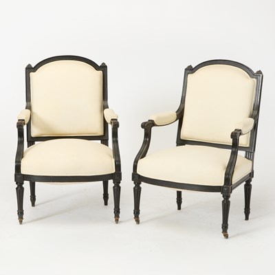 Lot 633 - Pair of Louis XVI Style Painted Wood Fauteuils