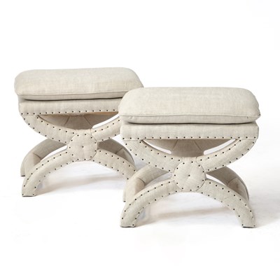 Lot 590 - Pair of Fully Upholstered X-Form Stools