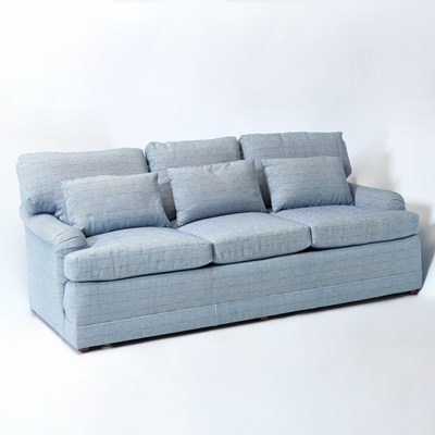 Lot 611 - Blue and White Upholstered Three-Seat Sofa