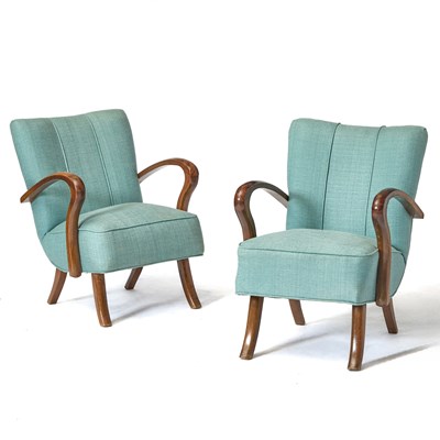 Lot 651 - Pair of Modern Upholstered Beechwood Armchairs