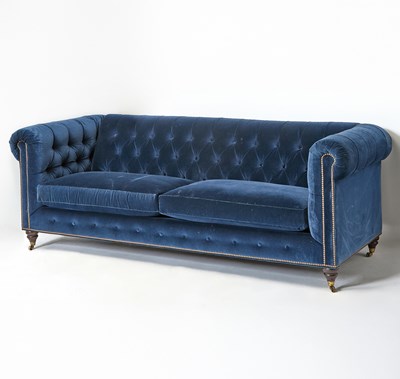 Lot 628 - Blue Tufted Velvet Upholstered Sofa