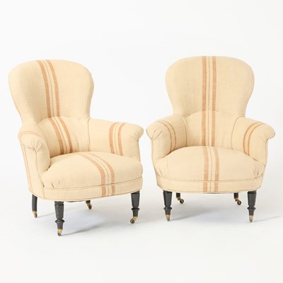 Lot 524 - Pair of Napoleon III Style Upholstered Ebonized Slipper Chairs