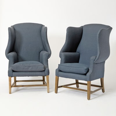 Lot 606 - Pair of Upholstered Limed Oak Wing Chairs