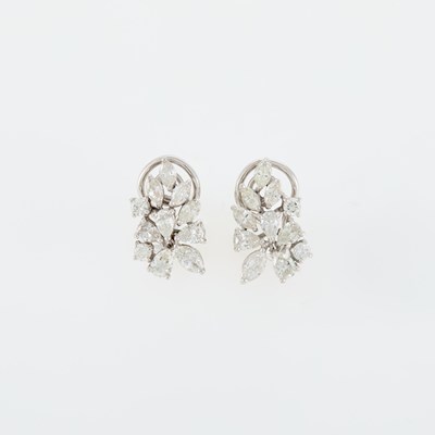 Lot 109 - Pair of White Gold and Diamond Cluster Earrings