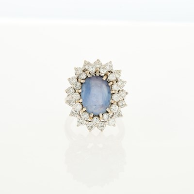 Lot 218 - White Gold, Gray Star Sapphire and Diamond Ring