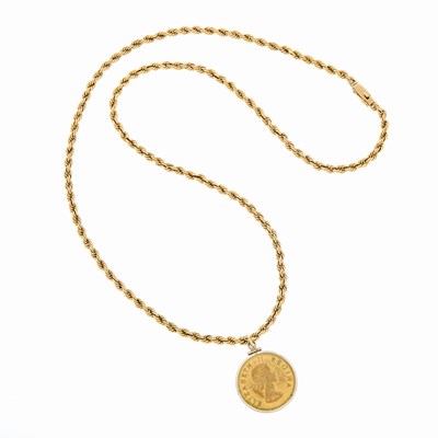 Lot 164 - Long Gold Rope-Twist Necklace with Metal Medallion Charm