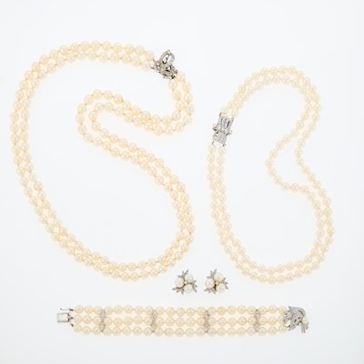 Lot 244 - Group of White Gold, Diamond and Cultured Pearl Jewelry