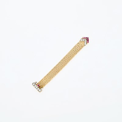 Lot 84 - Retro Gold, Diamond and Ruby Buckle Slide Ring