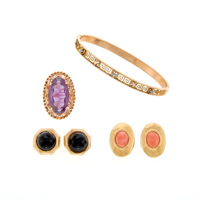 Lot 235 - Group of Gold, Low Karat Gold, Diamond and Colored Stone Jewelry