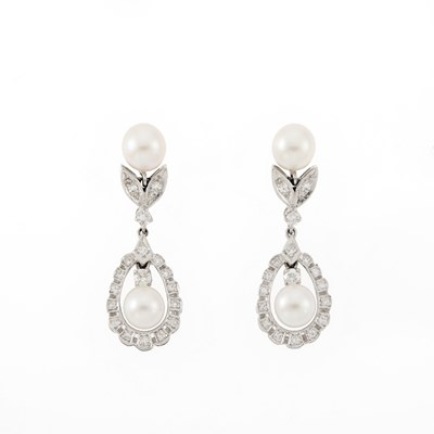 Lot 115 - Pair of White Gold and Cultured Pearl Earrings