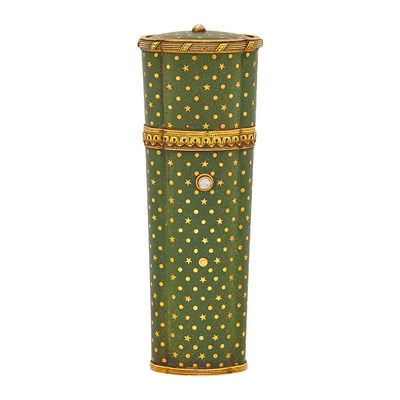 Lot 1023 - Cartier Belle Epoque Variegated Gold, Green Leather and Enamel Etui, France