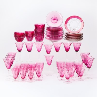 Lot 720 - Group of Raspberry Colored Glass Tableware
