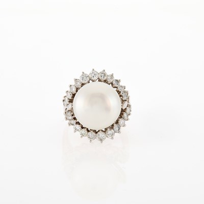 Lot 132 - Platinum, South Sea Cultured Pearl and Diamond Ring